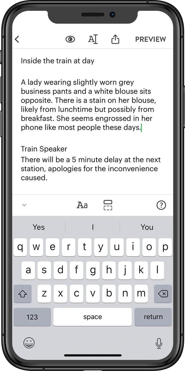 Untitled screenwriting app on iPhone
